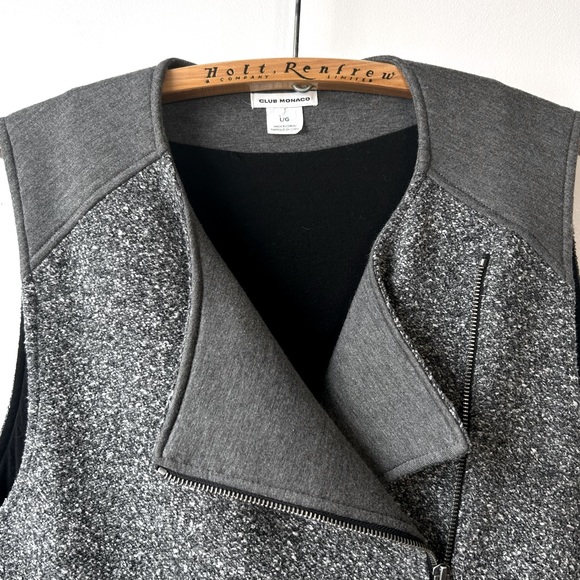 Club Monaco Boucle Grey/Melange Wool Moto Inspired Vest - Picture 2 of 12